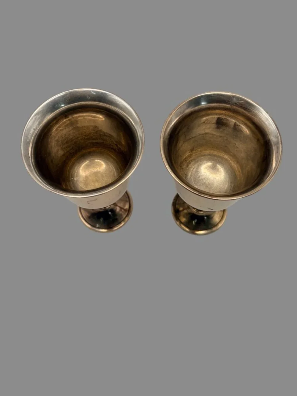 Vintage Silver Plate Over Brass Goblets Pair MCM India 5